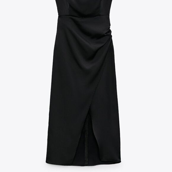 BLOGGERS FAV ICONIC FESTIVE DRESS Black Satin Effect Cut Out Midi Casual… - Picture 7 of 11